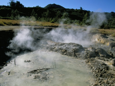 Bubbling Mud Pools, Kawah Sikidang Volcanic Crater, Dieng Plateau, Island of Java, Indonesia