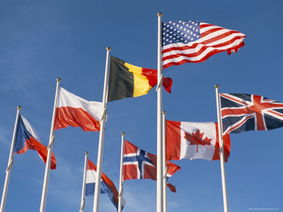 Allied Forces Flags Flying at War Landing Beaches, Calvados, Normandy, France