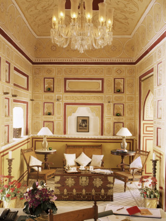 Reception Area for Arriving Guests with Reproduction Colonial Style Furniture, Samode Palace Hotel