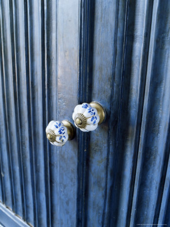 Detail of Reproduction Hand Painted China Cupboard Door Knobs in a Home, Gujarat State, India