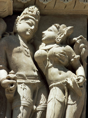 Detail of Carving of a Couple on the Parsvanatha Temple, Khajuraho, India