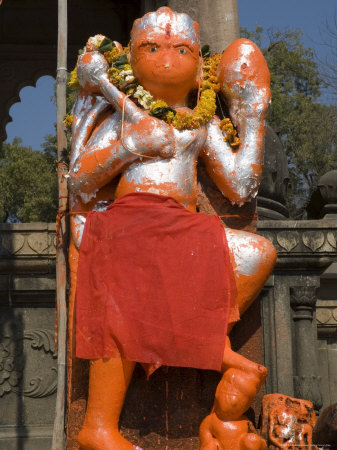 Outdoor Hindu Shrine to Hanuman the Monkey God, on the Ghats Below Ahilya Fort, Maheshwar, India