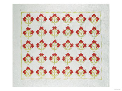 Carolina Lily Coverlet, Maryland, Appliqued and Trapunto Quilted, Circa 1850