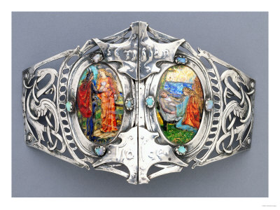 A White Metal and Enamel Belt Buckle,