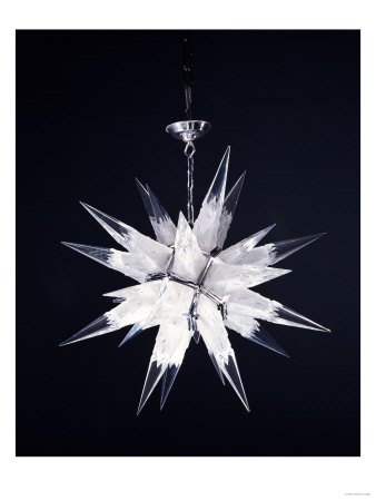A Glass and Metal 1930s Chandelier of Star Form with Etched and Polished Spike Projections