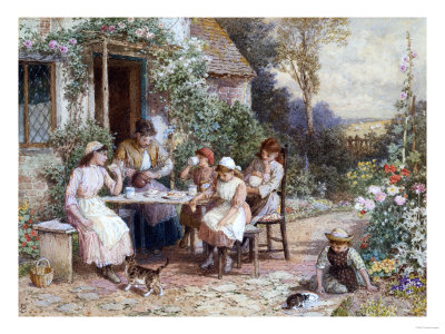 Teatime, Pencil and Watercolour Heightened with White on Card