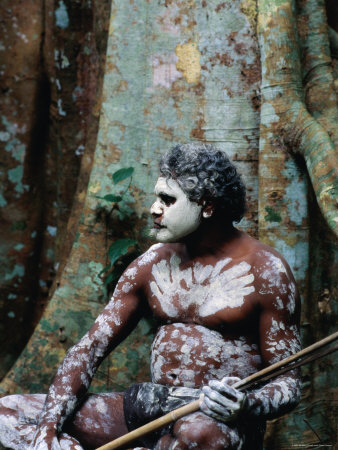Photograph of an indigenous Australian dancer with body paint.