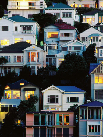 Tiered Bungalows and Villas at Oriental Bay, Wellington, New Zealand Poster
