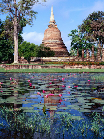 The Lotus Pond and Stupa in Sukhothai Historical Park, Thailand