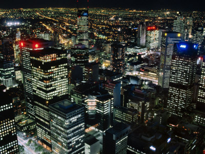City Buildings at Night from Above, Melbourne, Victoria, Australia