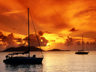 Moored Yachts at Sunset, Tortola, Virgin Islands