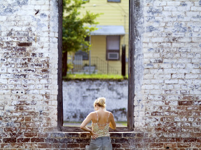 Old Window Frame and Brick Wall at Roundhouse Railroad Museum, Savannah, Georgia