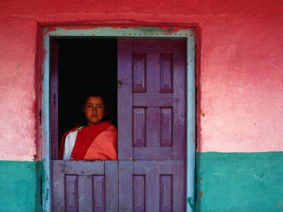 Young Maya Woman in Doorway of Home Zinacantan, Chiapas, Mexico