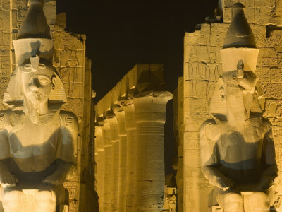 Ruins Floodlit at Night, Luxor, Egypt
