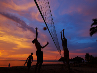 Buy Volleyball on Playa de Los Muertos at Sunset, Mexico at AllPosters.com