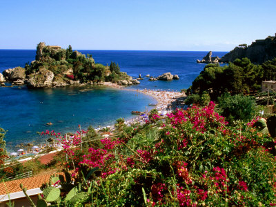 Populated Island Coastline, Isole Bella, Sicily, Italy