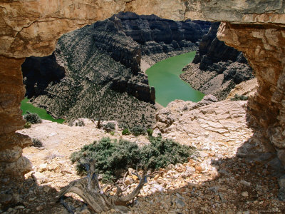 Rock Arch Framing River Running through Bighorn Canyon, Devil Canyon Overlook, Near Lovell, Wyoming