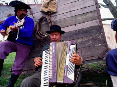 Two Gaucho Musicians Playing Guitar and Accordion, Buenos Aires, Argentina
