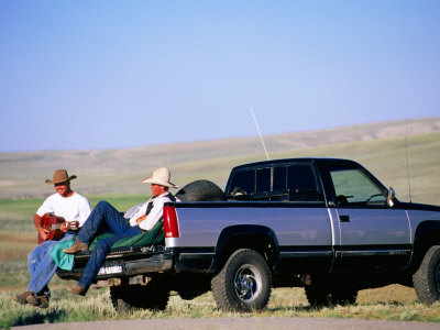 Cowboy Musicians on Back of Pick-Up Truck, Near South Pass, Wyoming