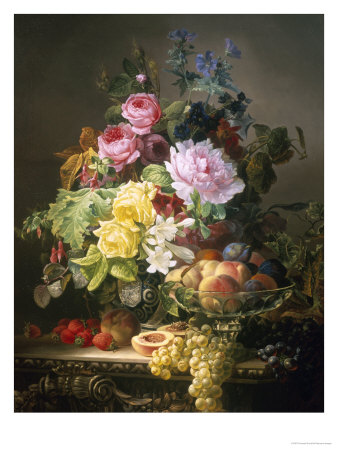Still Life of Roses, Lilies and Strawberries