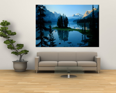 Buy Scenic View of the Lake Surrounded by Evergreens and Snow-Capped Mountains at AllPosters.com