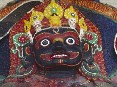 Close-up of Statue of Kalbairab at a Hindu Shrine, Katmandu, Nepal