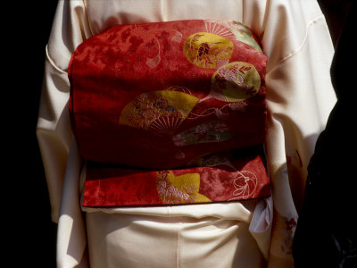 Close-up of Obi, Silk Sash Worn with Kimono, Kyoto, Japan