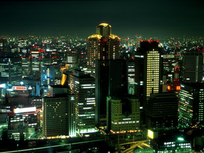 Aerial View of Downtown Skyline, Osaka, Japan