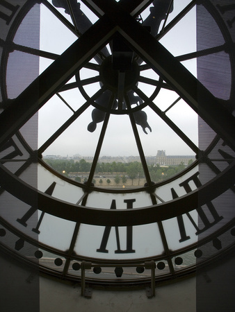 View Across Seine River Through Transparent Face of Clock in the Musee d