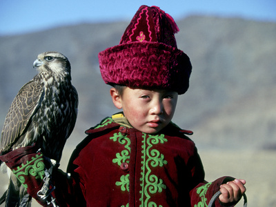 Young Boy Holding a Falcon, Golden Eagle Festival, Mongolia