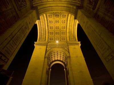 Underside of the Arc de Triomphe at Night, Paris, France