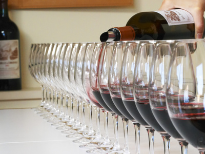 Row of Glasses for Tasting, Chateau Baron Pichon Longueville, Pauillac, Medoc, Bordeaux, France