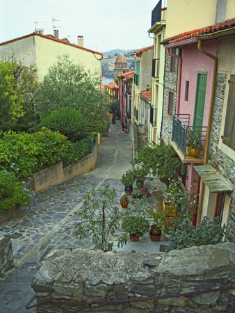 Narrow Cobblestone Street, Fishing Village, Collioure, Languedoc-Roussillon, France