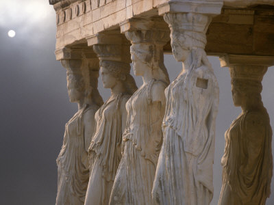 Sculptures of the Caryatid Maidens Support the Pediment of the Erecthion Temple