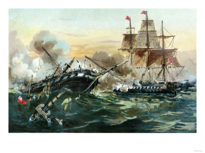 Naval Duel Between the Frigate USS Constitution and the British Ship Guerriere, War of 1812