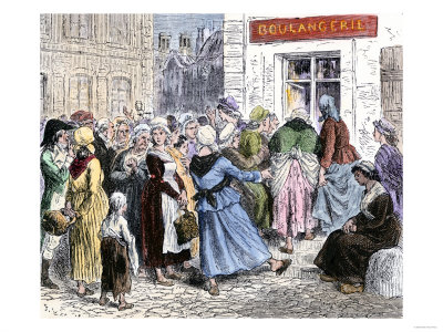 Crowd of Angry Women at the Door of a Bakery during the French Revolution