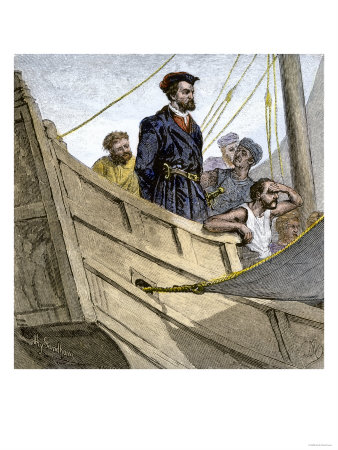 Jacques Cartier Aboard Ship Arriving on the Shore of Canada, c.1534