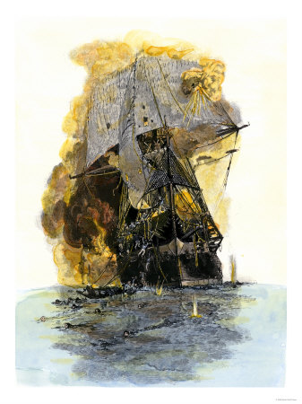 Escape of Some of the Crew of the USS Congress after Attack by the Confederate Ironclad Merrimac