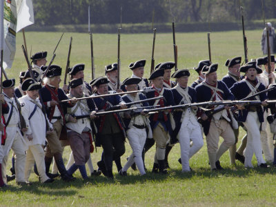 Continental Army Reenactors Advance at Yorktown Battlefield, Virginia