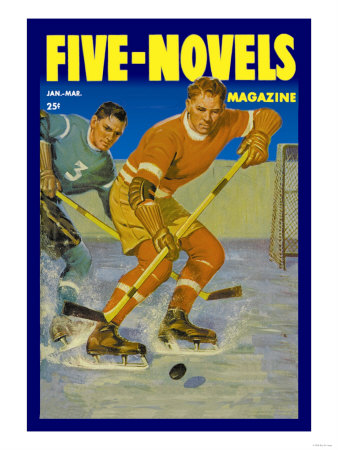 Two Players Skating Towards the Bouncing Puck Poster