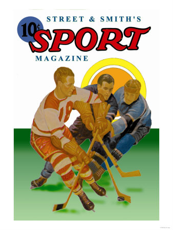 Three Players Fight for the Puck Poster