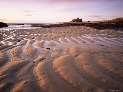 Bamburgh Castle and Bamburgh Beach at Sunrise, Bamburgh, Northumberland, England, United Kingdom