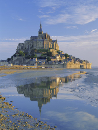 Mont St. Michel (Mont Saint-Michel) Reflected in Water, Manche, Normandy, France, Europe