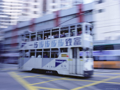 Tram Travelling at Speed, Hong Kong Island, Hong Kong, China, Asia