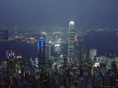 Skyline and Victoria Harbour at Night, Hong Kong, China, Asia