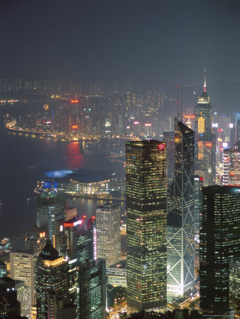 Central Skyline and Victoria Harbour at Night, Hong Ko Island, Hong Kong, China, Asia