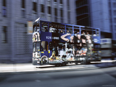 Tram at Speed, Central, Hong Kong Island, Hong Kong, China, Asia
