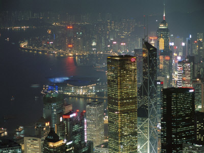 Skyline and Victoria Harbour at Night from the Peak, Hong Kong Island, Hong Kong, China, Asia