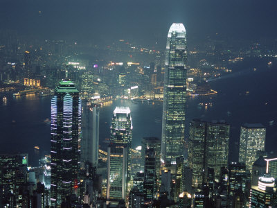 Two Ifc Building on Right and Skyline at Night, from Hong Kong Island, Hong Kong, China, Asia