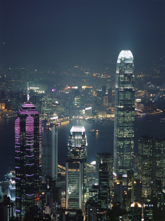 Two Ifc Building on Right and Skyline at Night, Hong Kong, China, Asia